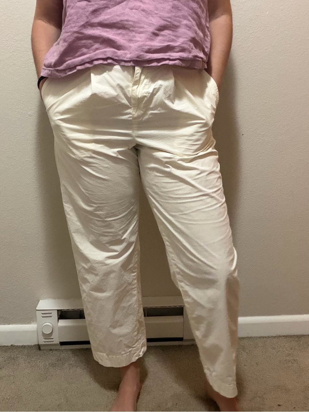 Free People Luca Barrel Leg Pants Cream Cotton Poplin Size 12